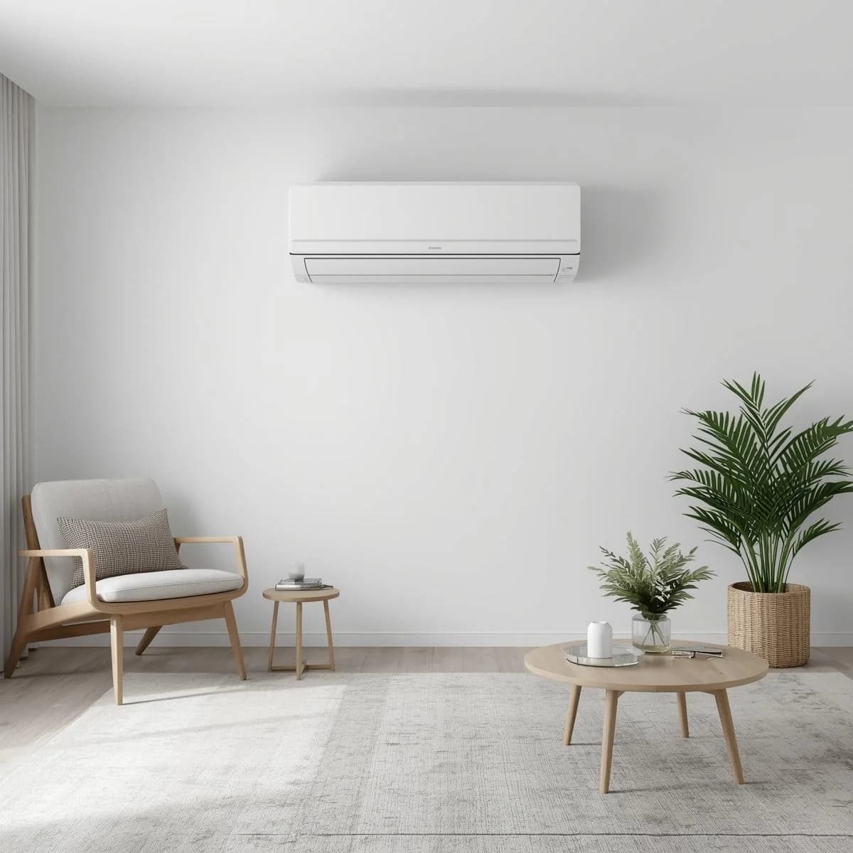 Modern mini-split heat pump installed in a bright living room