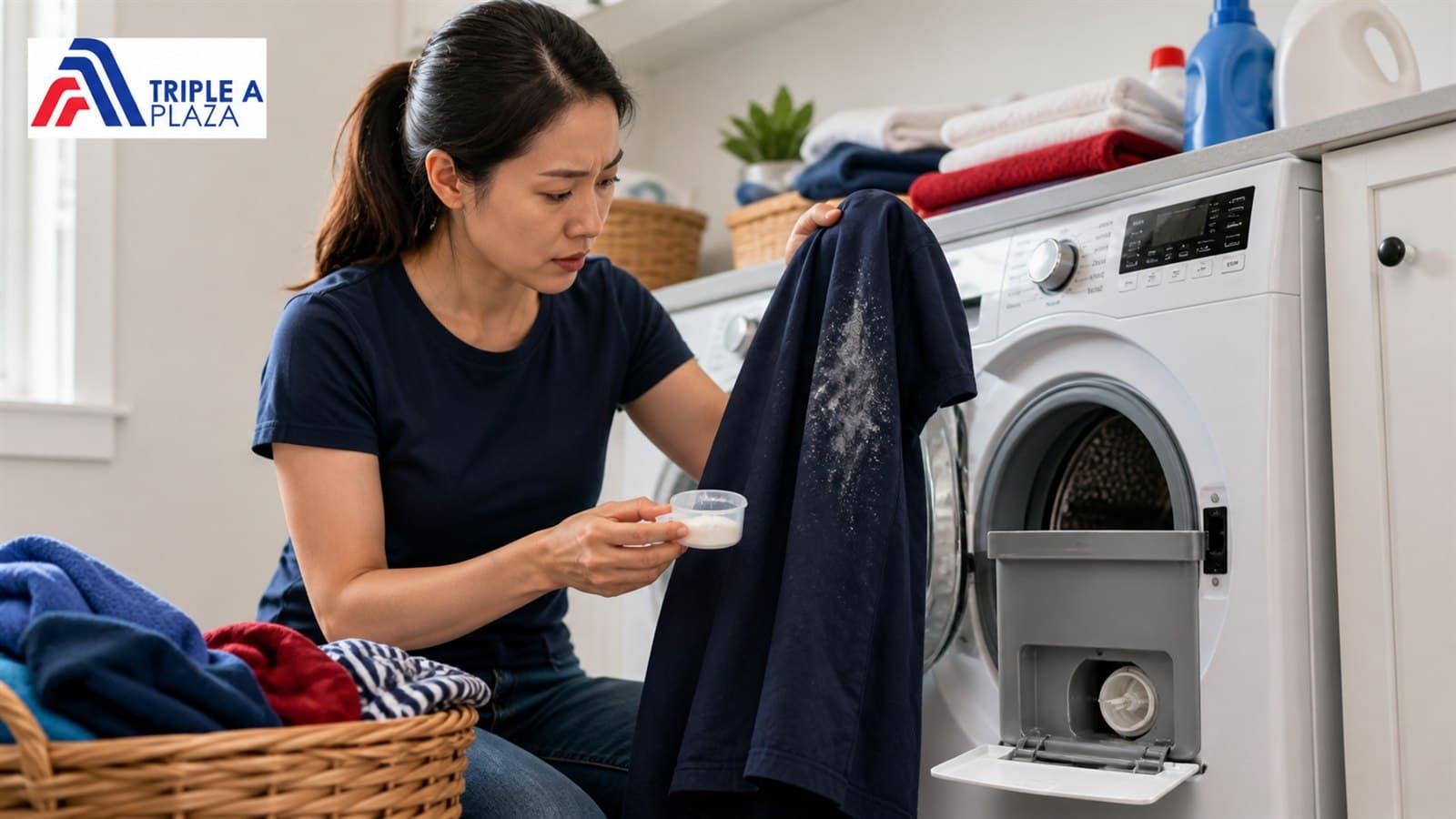 ¿Residuos blancos en la ropa? Revise detergente, filtro y centrifugado